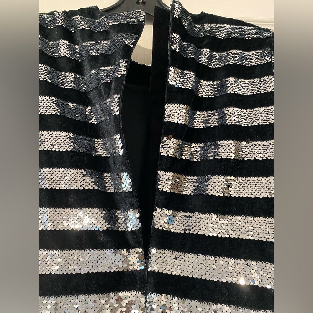 RtA Silver Crystal Striped Sequin Velvet Mini Dress - Picture 6 of 8